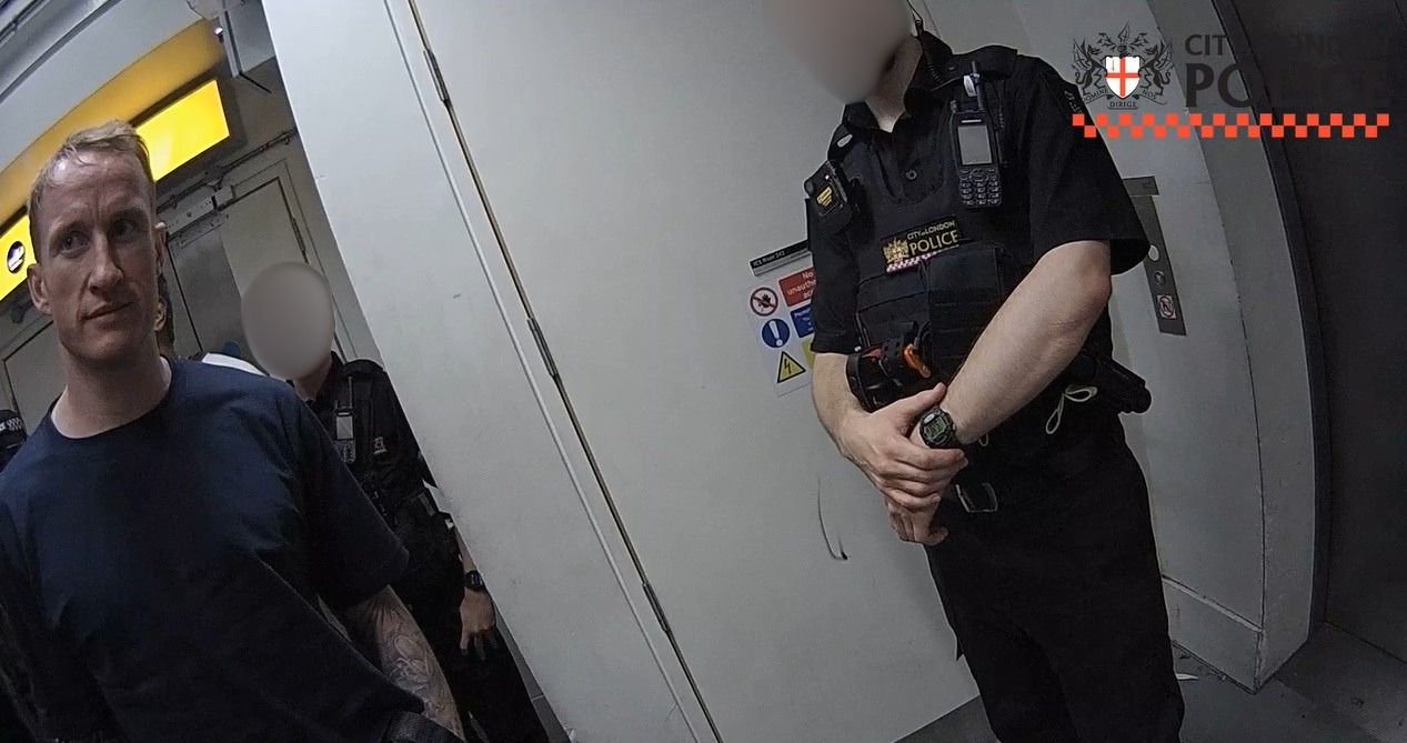 A man being filmed by police bodycam getting arrested