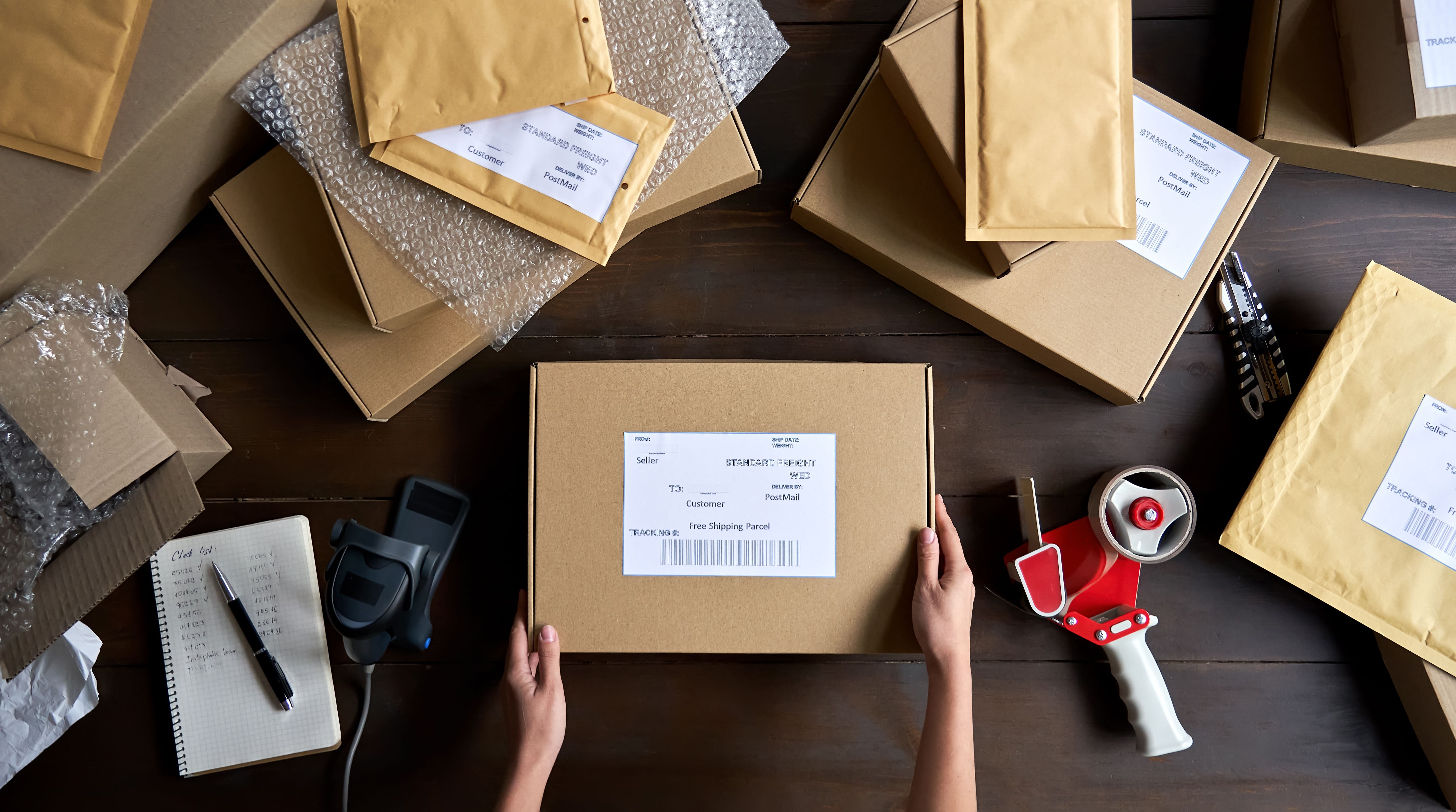 Mail packages spread on a table
